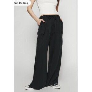 Reformation Ethan Twill Pant Wide Leg Trouser Cargo Drawstring Black Small